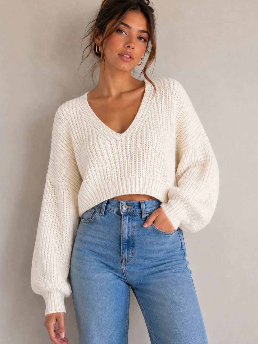 H&M Chunky Knit Oversized Sweater - Large - Cream - EUC